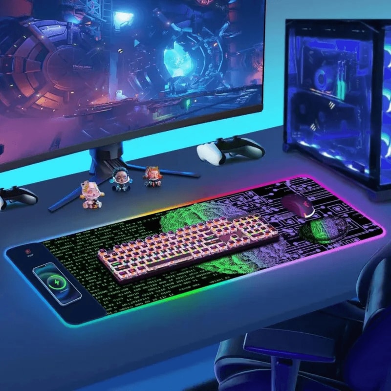 15W Wireless Charging RGB Gaming Mouse Pad Large LED Desk Mat With 30W Charger 14 Light Modes Wri 6