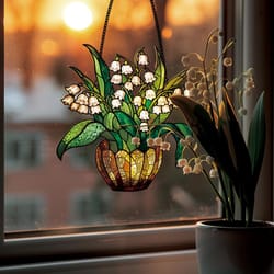 floral sun catcher wall decor, lily of the valley chain floral for porch, kitchen, or outdoor spaces