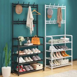 diy doorway shoe rack & clothes hanger, multi-layer living room organizer for hats, shoes, and storage solutions