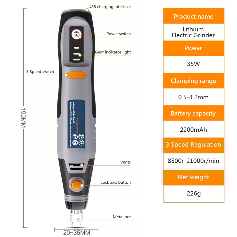 Mini Wireless Drill, Electric 3-Speed Engraving Pen & Cordless Rotary Tool for DIY, Polishing, Cutting