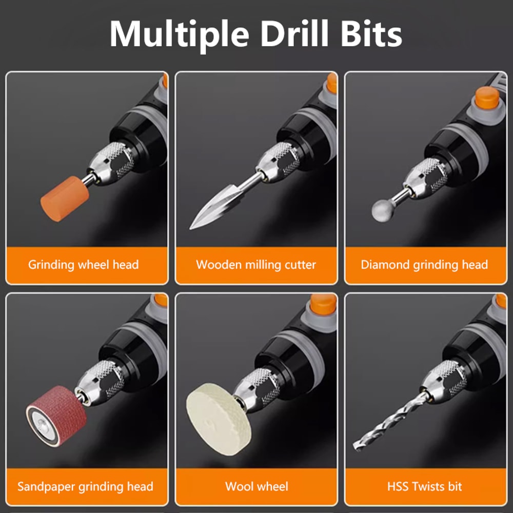 Mini Wireless Drill, Electric 3-Speed Engraving Pen & Cordless Rotary Tool for DIY, Polishing, Cutting