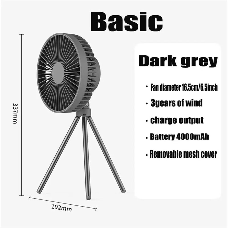 Rechargeable Camping Fan With Power Bank LED Light Portable Desktop Ceiling Fan 10000mAh Battery 6