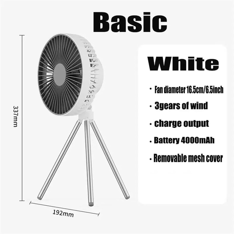 Rechargeable Camping Fan With Power Bank LED Light Portable Desktop Ceiling Fan 10000mAh Battery 7