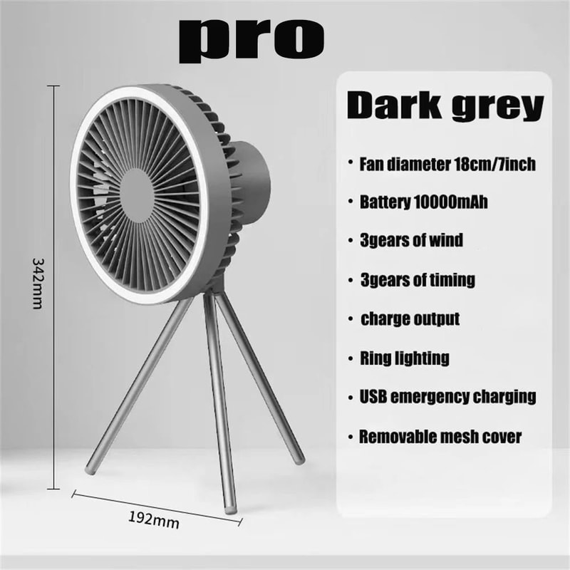 Rechargeable Camping Fan With Power Bank LED Light Portable Desktop Ceiling Fan 10000mAh Battery 8