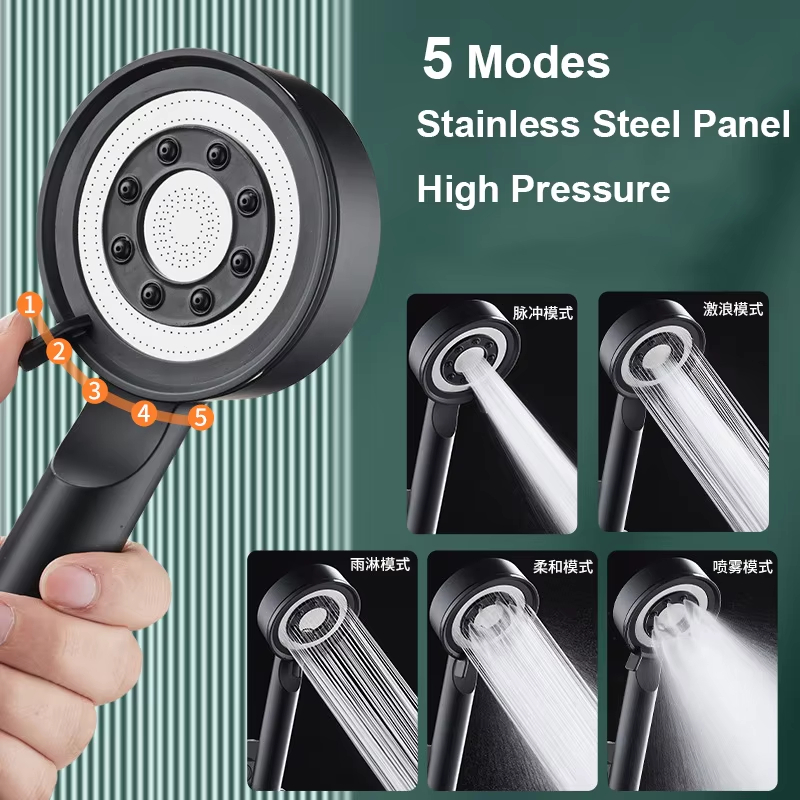 High Pressure Handheld Shower Head 5 Modes WaterSaving Nozzle with Spa Massage Pressurized Spray