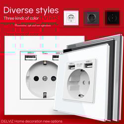 delviz wall usb power socket – 16a eu standard outlet with dual usb ports, 110v–250v ac, modern crystal glass panel