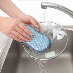 heavy-duty double-sided sponge scrubber, ideal for kitchen dishwashing & cleaning tasks