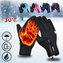winter warm men & women touchscreen gloves, splash proof outdoor sport, skiing, cycling, fishing, nonslip zipper d