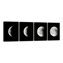 black abstract moon canvas painting, high definition wall art for home & office