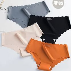 women's seamless underwear set, 4pcs ice silk panties with cotton crotch, breathable, invisible & comfortable daily wear