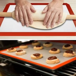 silicone baking mat set of 2, non-stick, oven-safe cookie sheets for baking & pastry