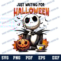 just waiting for halloween png, skeleton png , scary halloween png, horror friend png, movie halloween png, svg