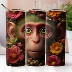 3d baby monkey 20 oz skinny straight tumbler wrap png