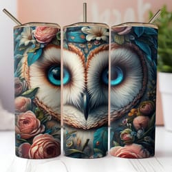 3d owl blue eyes 20 oz skinny straight tumbler wrap png