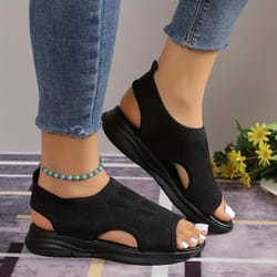 womens new summer fashion comfortable round toe thick sole solid color sports shoes mesh breathable open-toe casual