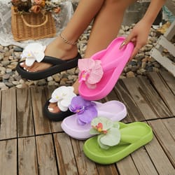 sweet multi-color summer womens flip-flops with phalaenopsis flowers, cute slippers for party, outdoor vacation, indoor