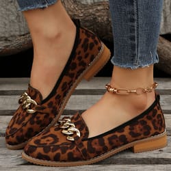 womens spring leopard print fashion flats, soft soled mary jane loafers, shallow party shoes