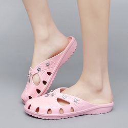 women jelly slippers, fashion breathable outdoor platform slippers, baotou roma hole shoes for indoor house & beach