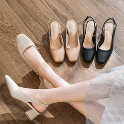 elegant french baotou womens summer sandals, new mid thick heel high heels with shallow mouth & coarse heel design