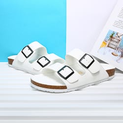 summer beach slip on flats, casual cork slippers, double buckle clogs, non-slip soft sole shoes for men