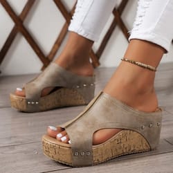 women summer sandals, casual fashion wedge shoes, outdoor soft heels, walking footwear