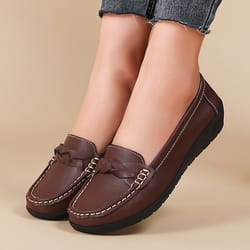 fashion wedge leather flats, women slip on comfortable shoes, nurse moccasins, outdoor plus size casual