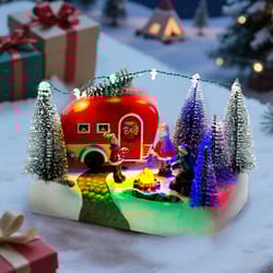 led light up village collection, christmas camper scene caravan figurine, indoor table decor, festive holiday home