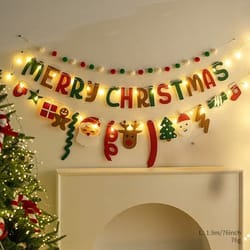 diy pendant handmade decorated for merry christmas, christmas balls flag led string light, hanging home flag banner xmas