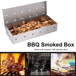 smoker box for wood chips, stainless steel bbq grilling accessories, wont warp on gas grill or charcoal grill