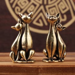 couple cat ornament, vintage brass sculpture, intertwined loving cats, home office decoration, cat artwork statue