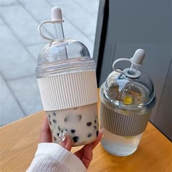 straw cup with lid, bubble boba tea cups, large capacity tea coffee milk cup, ins style water bottles for office, juice