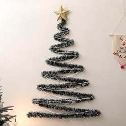 flocked christmas tree, star decoration lights, pearl tree topper, party background wall arrangement suitable for walls