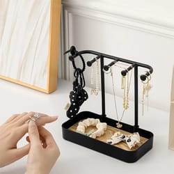 fashion jewelry display rack for earrings, necklaces, rings, bracelets, black and white jewelry storage box