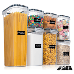 kitchen bpa free airtight storage box food containers set, plastic food containers with stickers and marker pen,