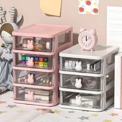 clear stacking drawer organizer, multi-tier pp storage box, cartoon for office, beauty products, modular desktop system