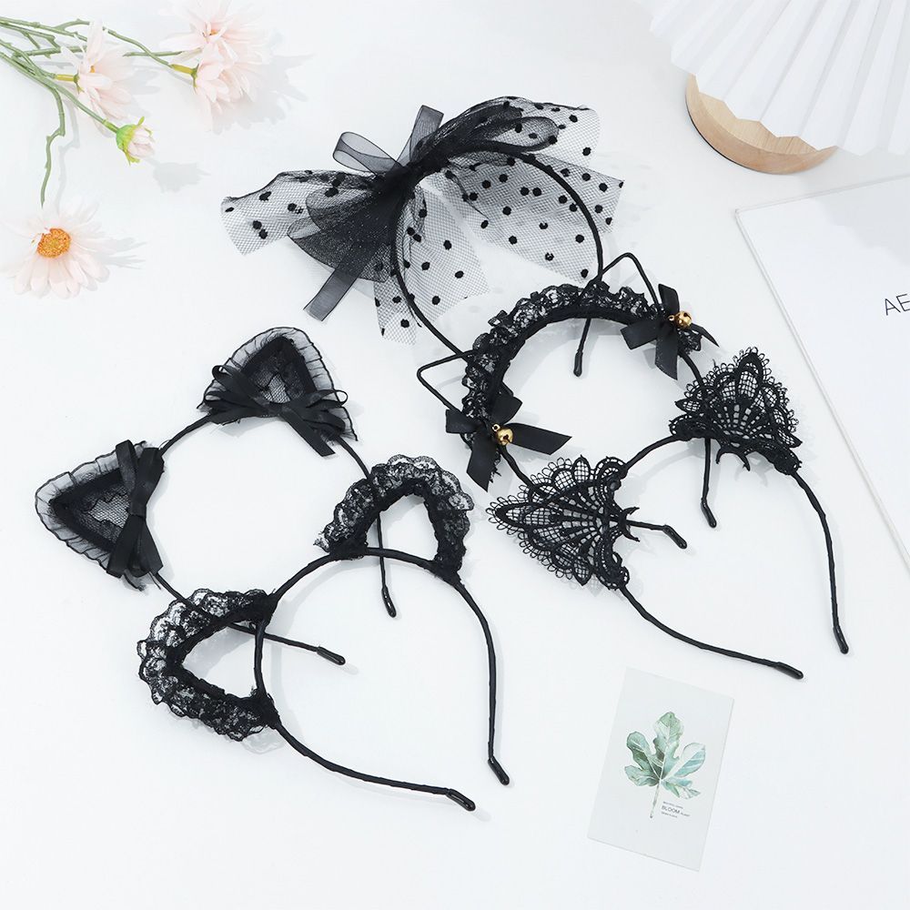 Cute Lace Black Cat Ears Headband For Women Sexy Cosplay Hair Hoop For Girls Halloween Party Decora 0