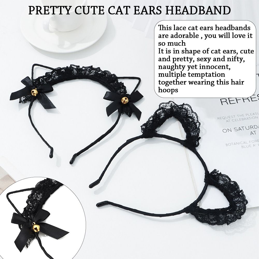 Cute Lace Black Cat Ears Headband For Women Sexy Cosplay Hair Hoop For Girls Halloween Party Decora 2