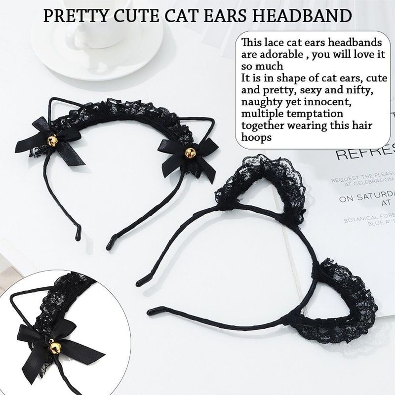 Cute Lace Black Cat Ears Headband For Women Sexy Cosplay Hair Hoop For Girls Halloween Party Decora 2