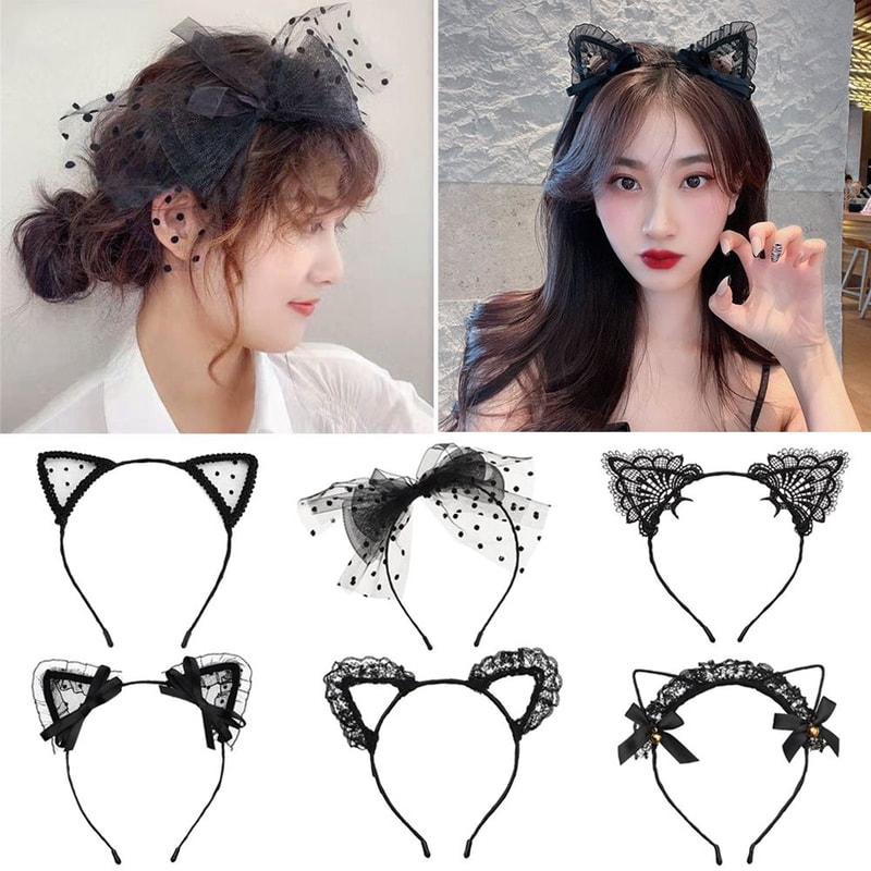 Cute Lace Black Cat Ears Headband For Women Sexy Cosplay Hair Hoop For Girls Halloween Party Decora 3