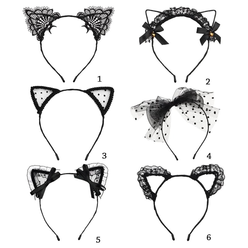 Cute Lace Black Cat Ears Headband For Women Sexy Cosplay Hair Hoop For Girls Halloween Party Decora 5