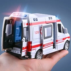 mini diecast emergency vehicle model set ambulance, fire truck, and police car with sound light for boys