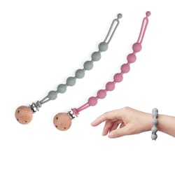 lovely heart shape pacifier chain for baby, silicone dummy clip, wood baby pacifier chain with cute heart design