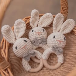 wooden teether toy, baby crochet rattle, bpa free wood rodent rabbit rattle, baby mobile play gym