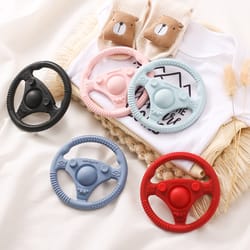 baby silicone steering wheel teether, food grade car nursing teething toy, bpa free baby teething toy for newborn