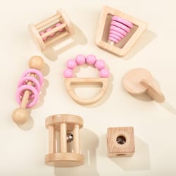 wooden montessori toys, baby rattle set, safe food grade rattle, toddler gift