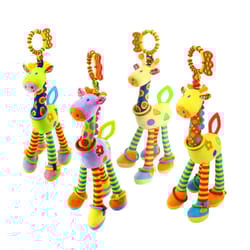 infant baby development handle toys, soft giraffe handbells rattles plush, with teether baby toy for newborn gifts