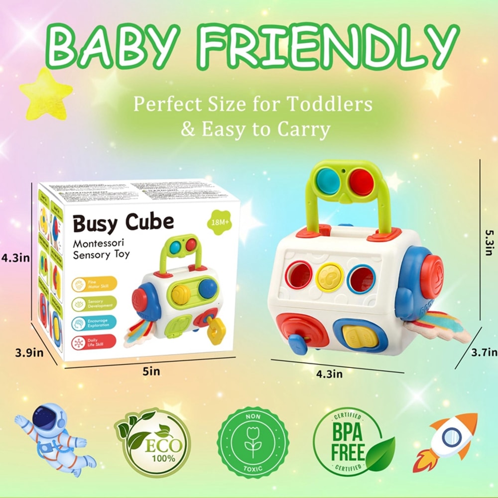 Fidget Busy Board, Montessori Busy Cube for Toddlers, Baby Learning Sensory Toys, Educational Gifts