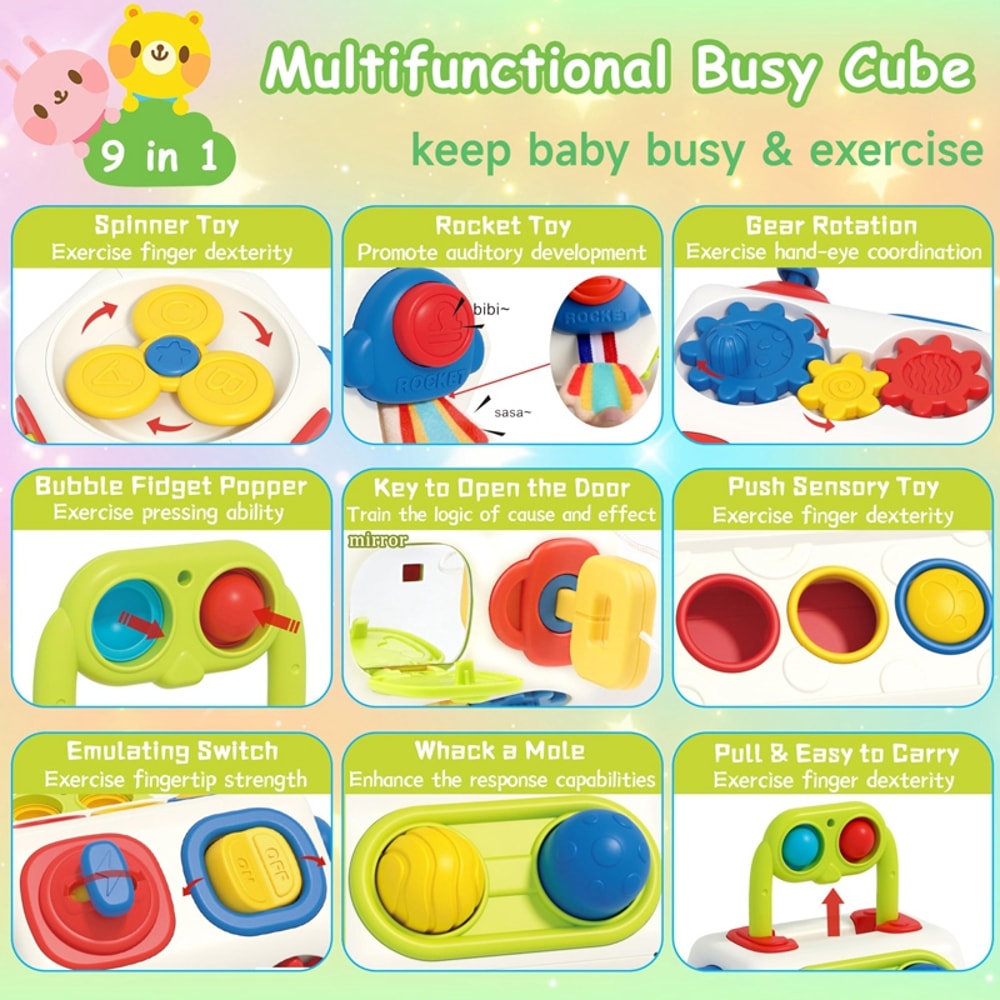 Fidget Busy Board, Montessori Busy Cube for Toddlers, Baby Learning Sensory Toys, Educational Gifts