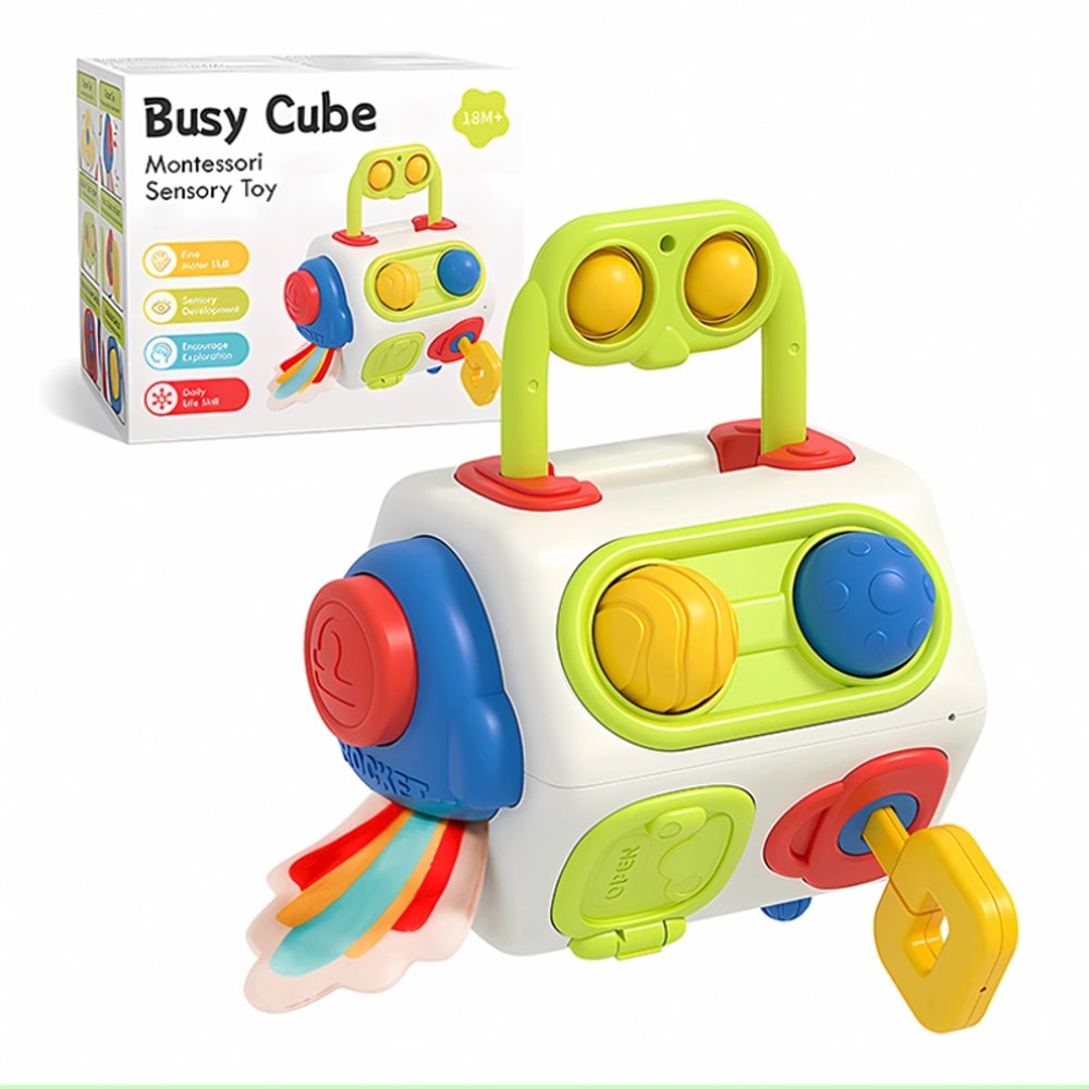 Fidget Busy Board, Montessori Busy Cube for Toddlers, Baby Learning Sensory Toys, Educational Gifts