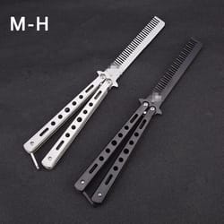 stainless steel foldable comb, butterfly knife training comb, beard moustache brush, hair styling salon tool